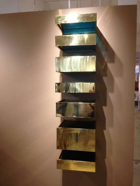 Brass and Lucite Wall Sculpture Installation "Seven Seas" For Sale at