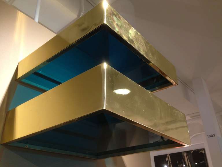 Brass and Lucite Wall Sculpture Installation "Seven Seas" For Sale at