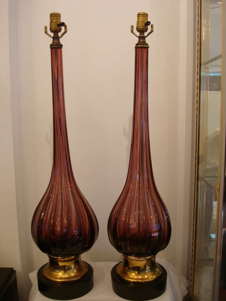 Pair of Extra Tall Amethyst Murano Glass Lamps at 1stDibs
