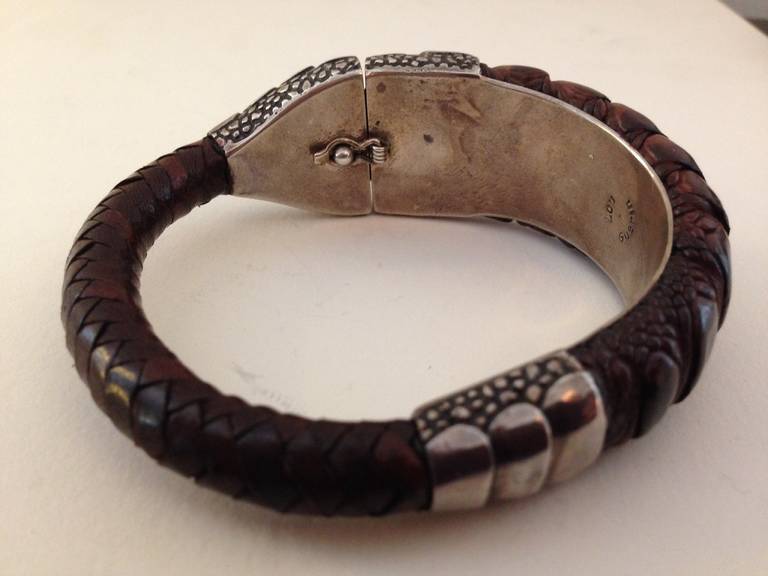 Lou Guerin Signed Armadillo Leather and Sterling Bracelet at 1stdibs