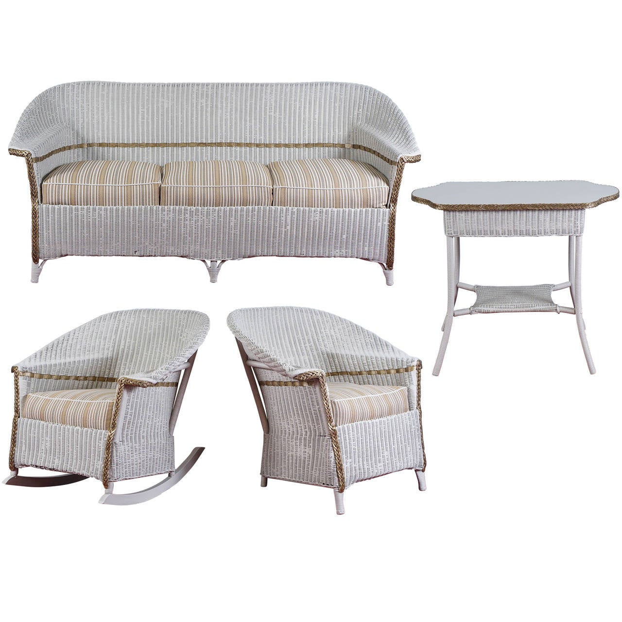 Stylish FourPiece HeywoodWakefield Wicker Set at 1stDibs