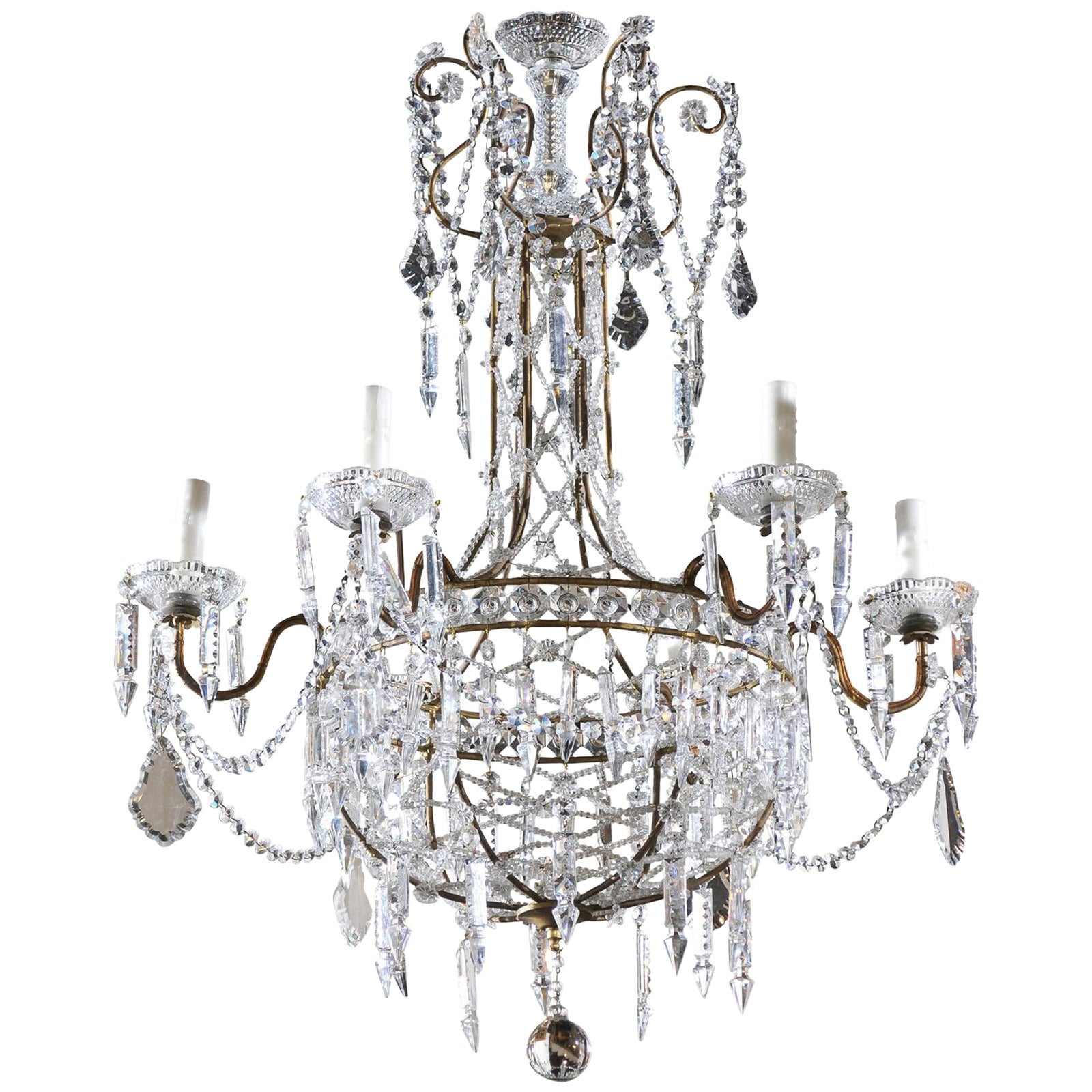 French SixLight Crystal Oval Chandelier from the Turn of the Century