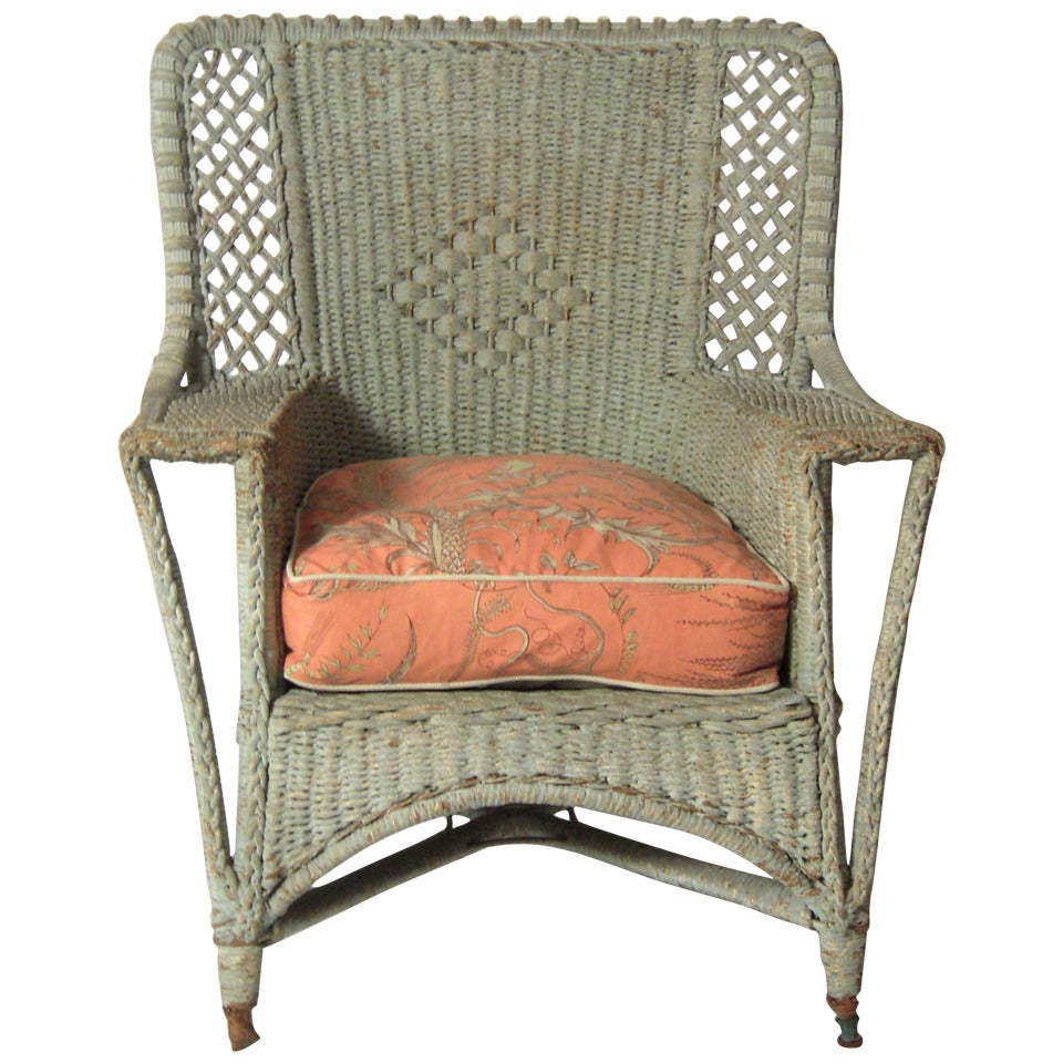 Celadon Green Painted Wicker Chair at 1stDibs green wicker furniture, green wicker chairs