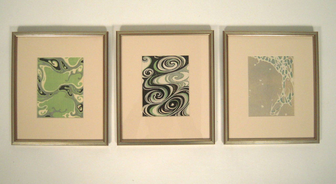 Three Framed Japanese Kimono Fabric Design Prints at 1stDibs
