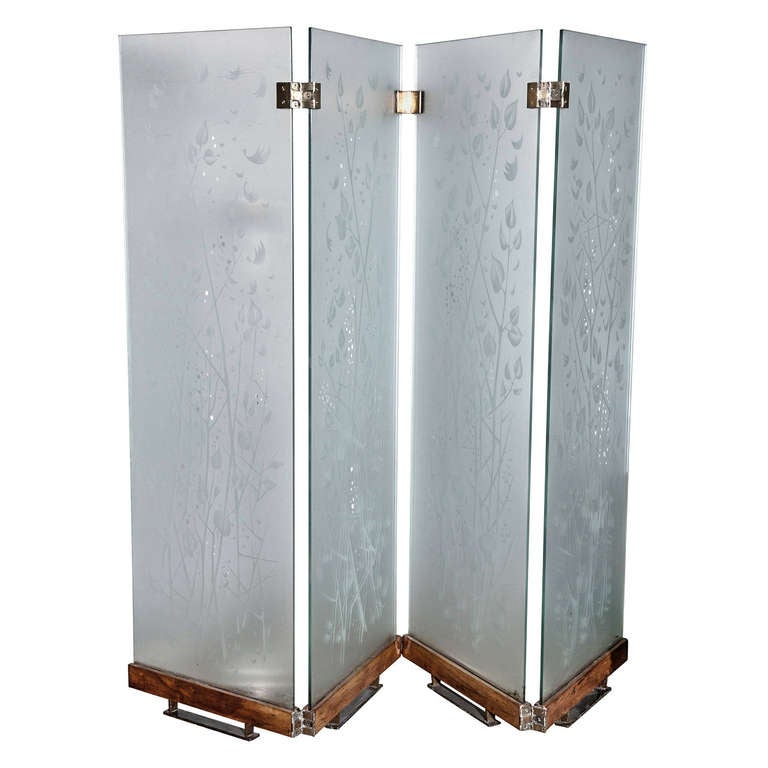 FourPanel Etched Glass Screen For Sale at 1stDibs glass room divider
