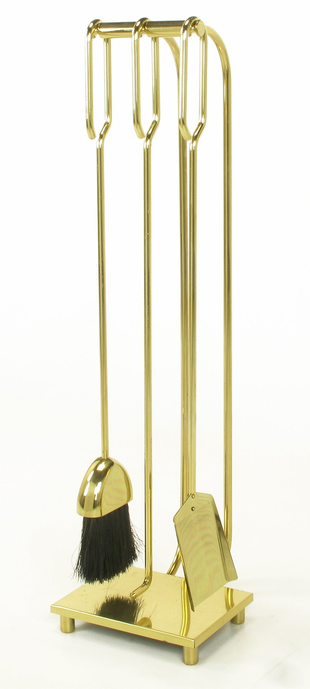 Modernist Brass Fireplace Tool Set For Sale at 1stDibs