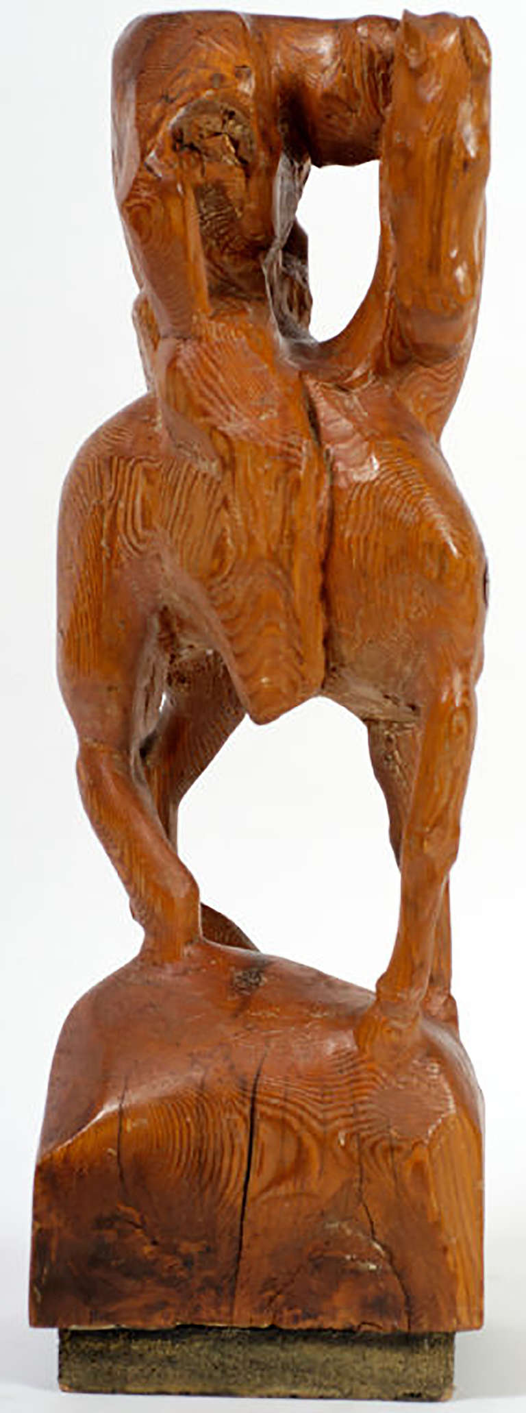 "Horse and Weary Rider" Large Abstract Carved Wood Sculpture For Sale
