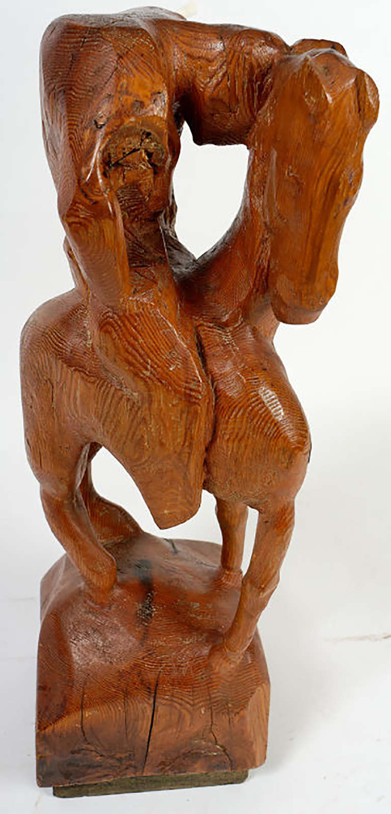 "Horse and Weary Rider" Large Abstract Carved Wood Sculpture For Sale