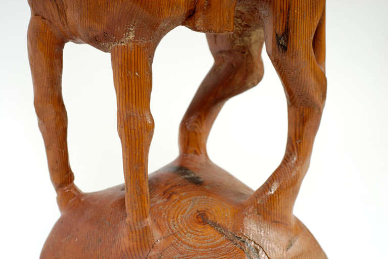"Horse and Weary Rider" Large Abstract Carved Wood Sculpture For Sale