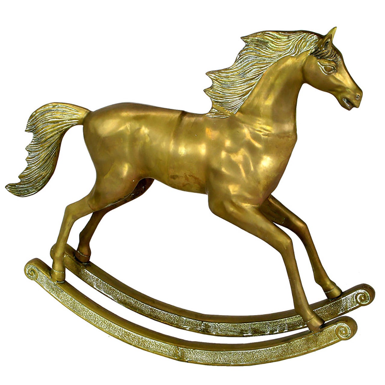 Unusual Brass Rocking Horse Sculpture at 1stDibs large brass rocking