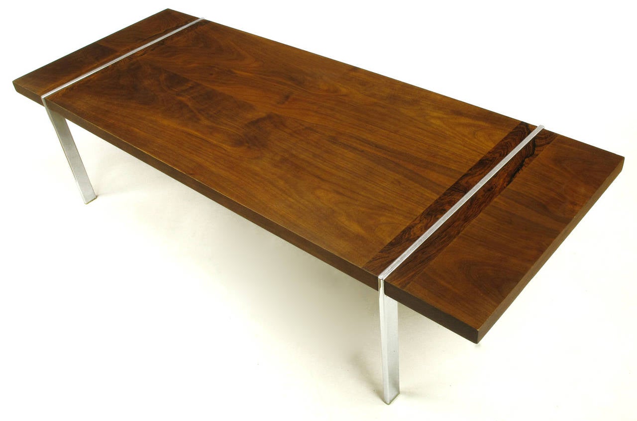 Chrome, Walnut and Rosewood Tripartite Coffee Table by Lane at 1stDibs