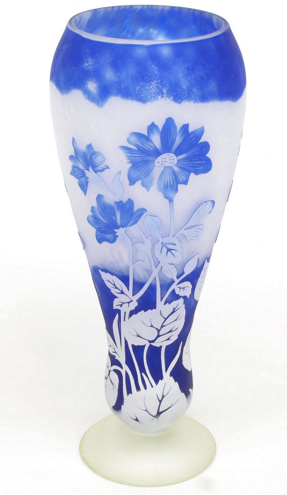 Shannon Crystal of Ireland Mouth Blown Blue Cut Art Glass Vase For Sale