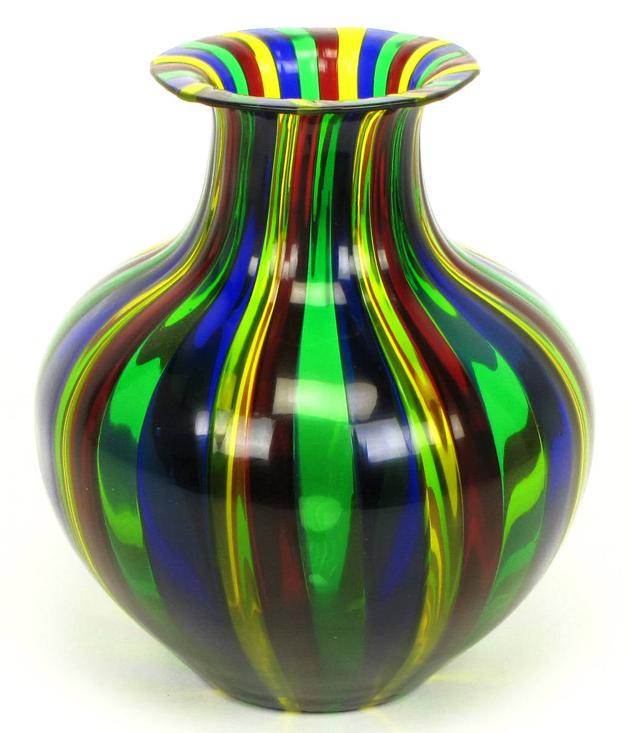 Italian Handblown Art Glass Vase with Bowl by Oggetti For Sale at