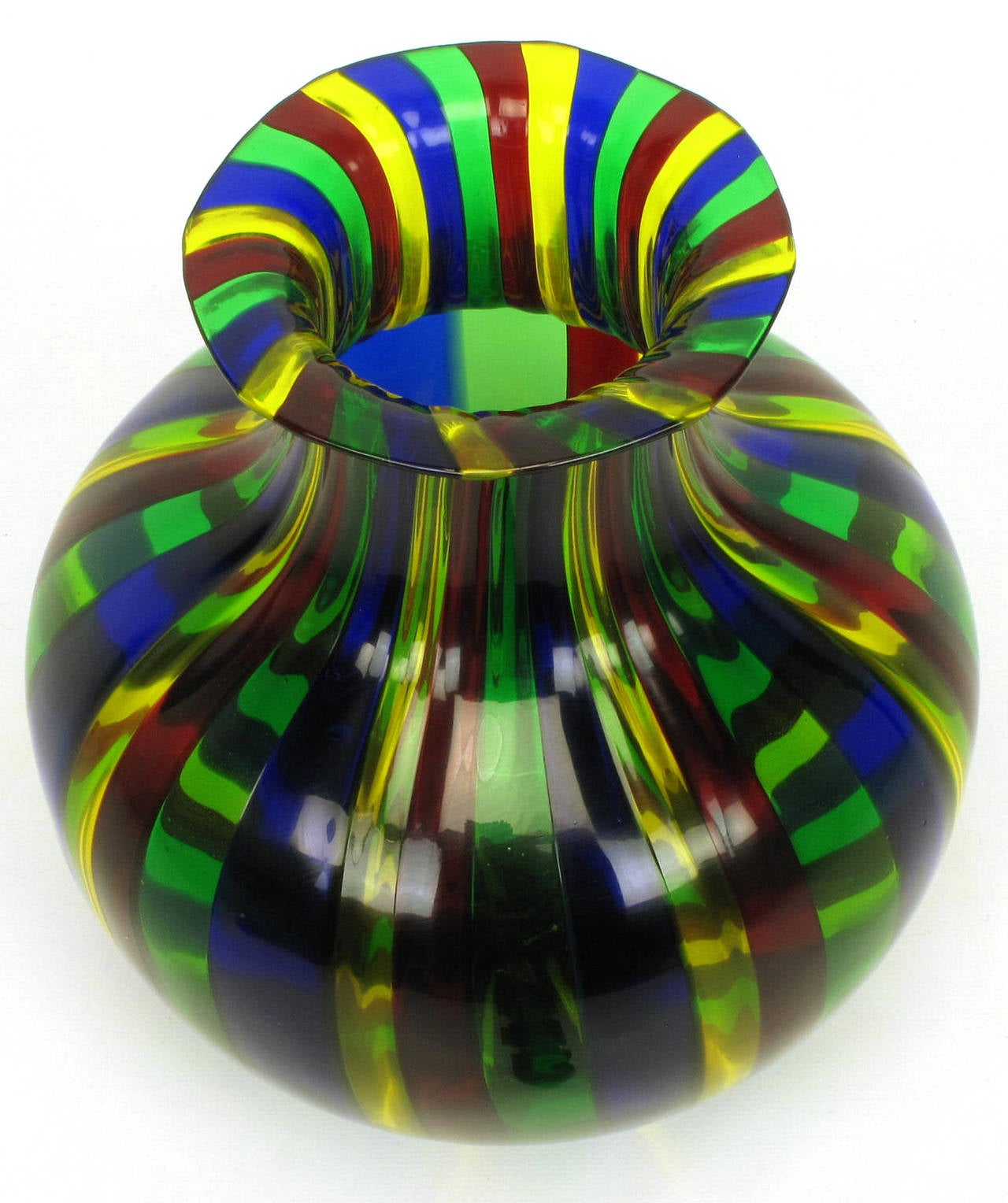 Italian Handblown Art Glass Vase with Bowl by Oggetti For Sale at