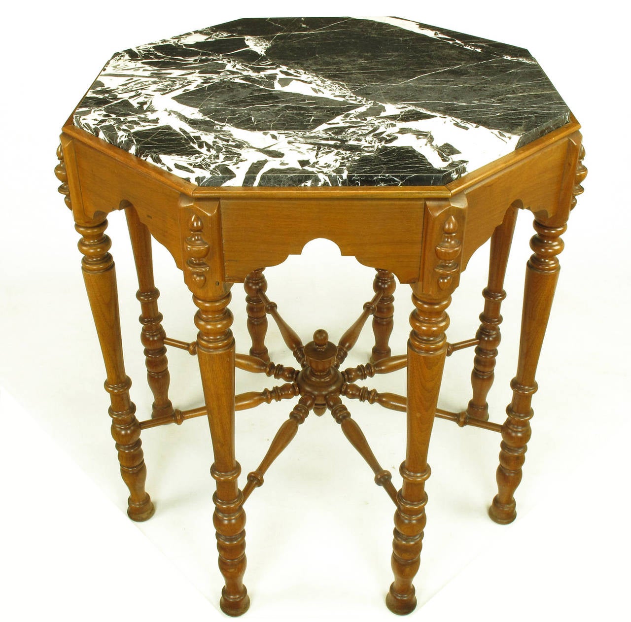 EightLeg Walnut and Marble Eastlake Center Table For Sale at 1stDibs