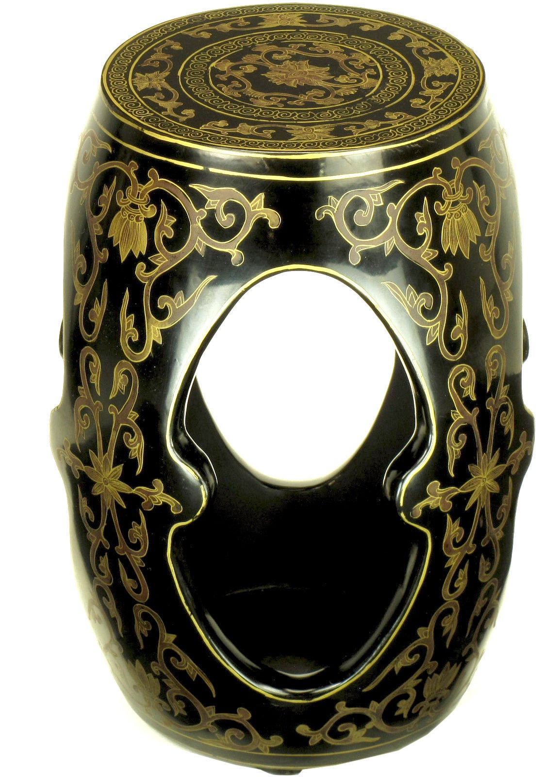 Pair of Lacquered and ParcelGilt Carved Wood Chinese Garden Seats For