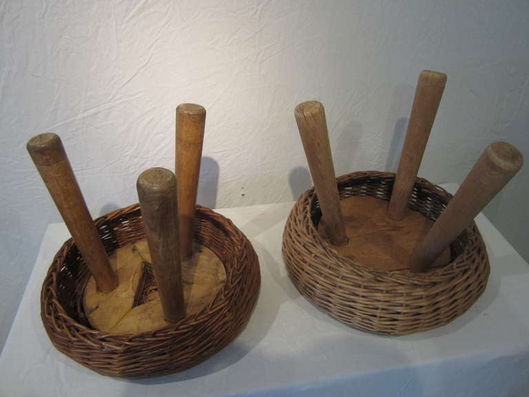 Pair of Tony Paul Wicker Stools, circa 1950s at 1stdibs