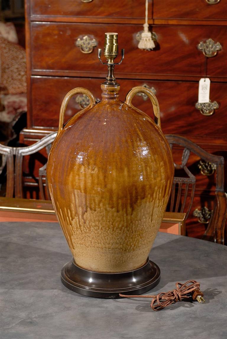Handmade North Carolina Ceramic Double Handle Jug as Lamp at 1stDibs