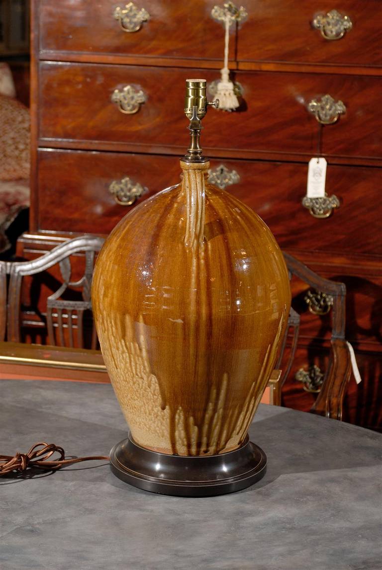 Handmade North Carolina Ceramic Double Handle Jug as Lamp at 1stDibs