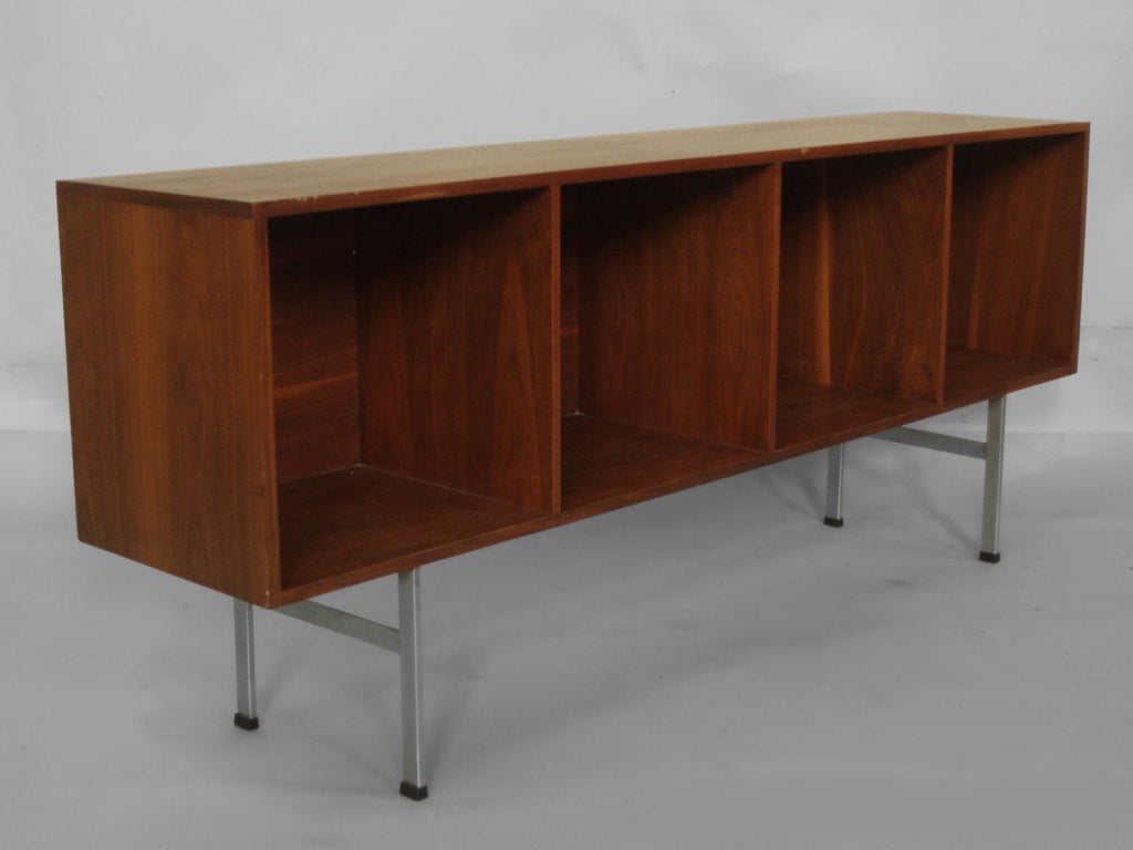 Narrow Walnut Entryway Open Credenza by Paul McCobb at 1stDibs