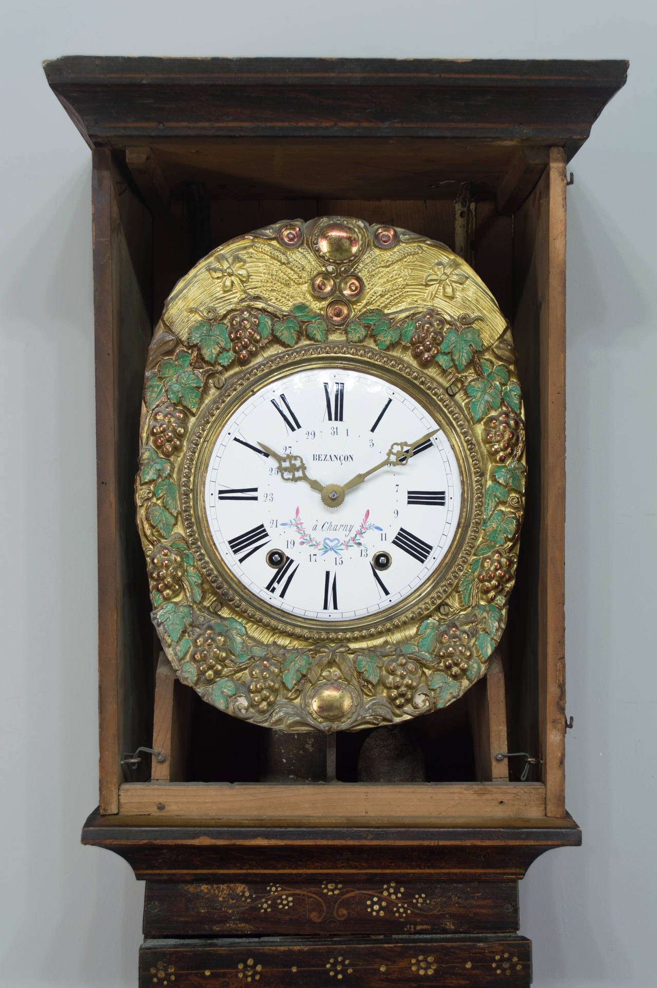 19th Century French Country Comtoise or Grandfather Clock at 1stDibs