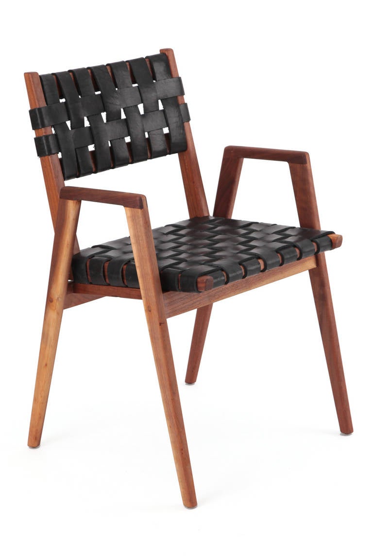 Eight Mel Smilow Walnut and Leather Dining Chairs at 1stDibs