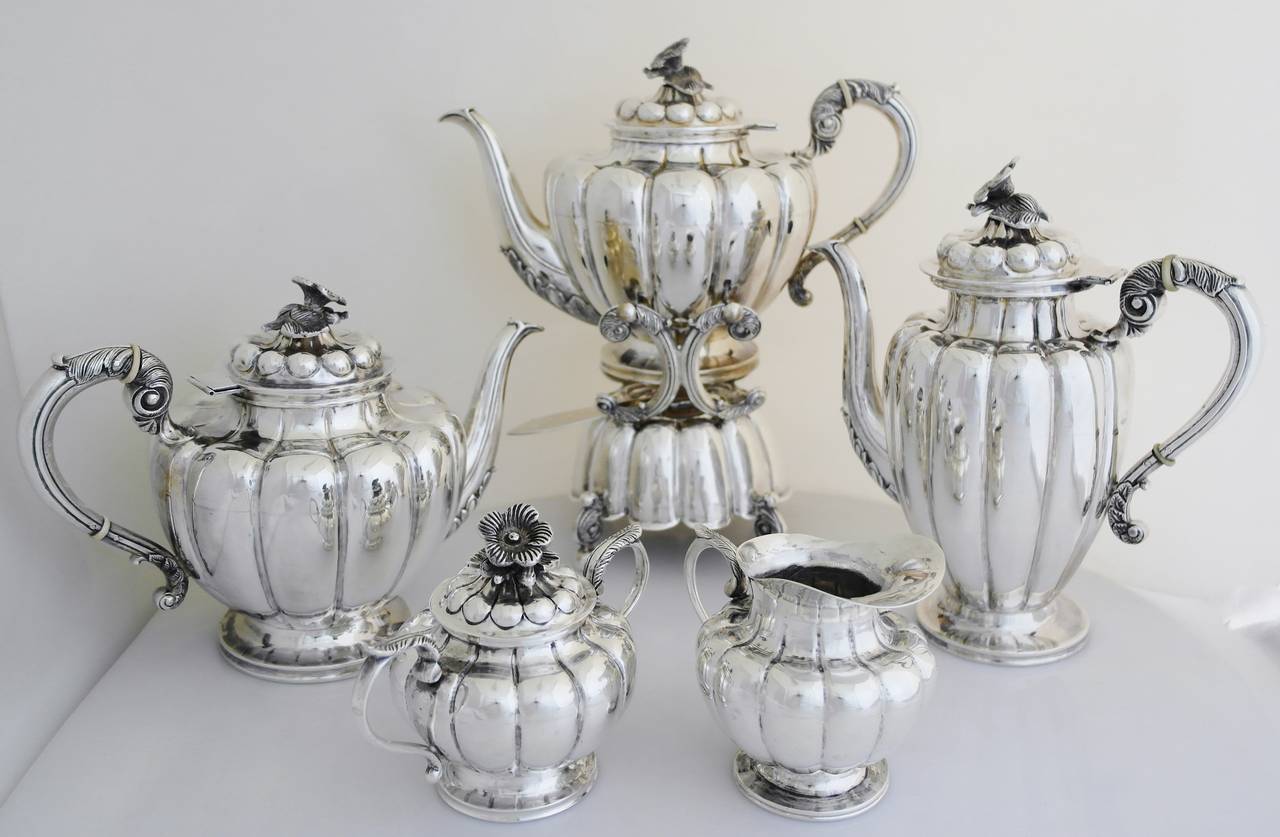 RARE Large Sanborns Sterling Silver FivePiece Tea and Coffee Service