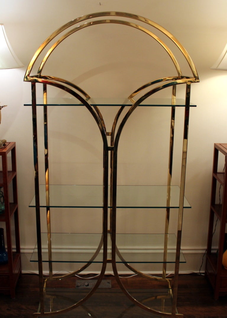 Vintage Mid Century Brass Chrome Glass Shelf Etagere Display Milo