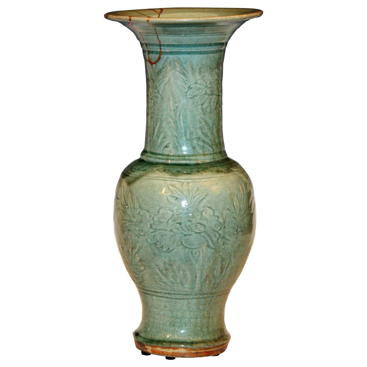 Antique Ming Chinese Carved Celadon Porcelain Yen Yen Vase at 1stDibs