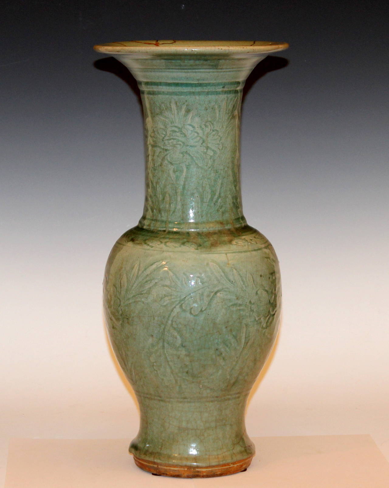 Antique Ming Chinese Carved Celadon Porcelain Yen Yen Vase at 1stDibs
