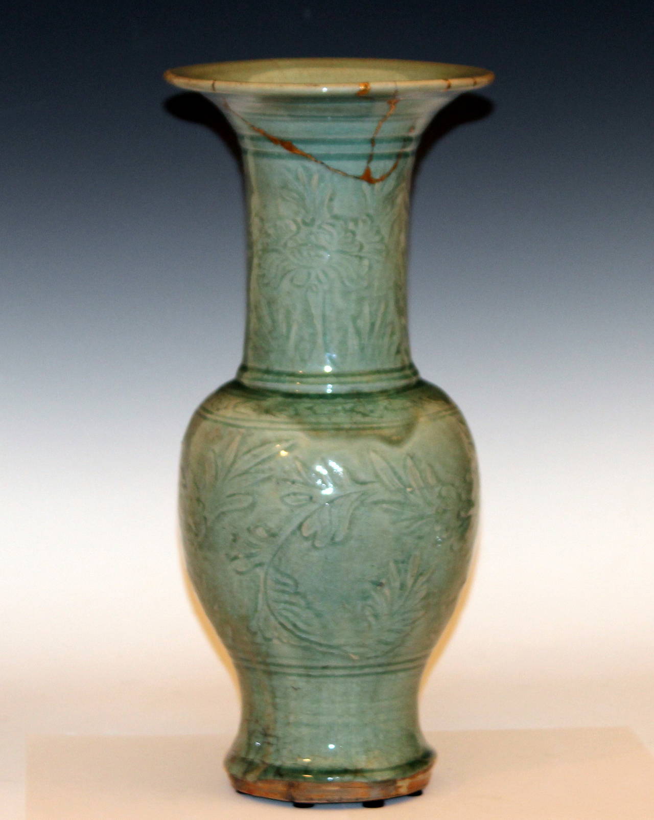 Antique Ming Chinese Carved Celadon Porcelain Yen Yen Vase at 1stDibs