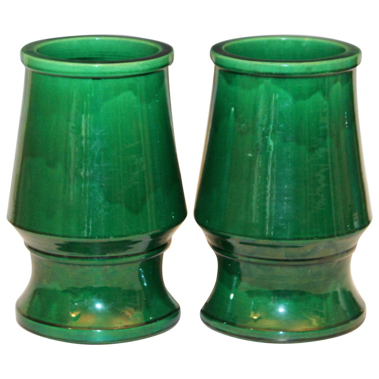 Large Pair of Awaji Pottery Tapered, Art Deco Green Vases at 1stdibs