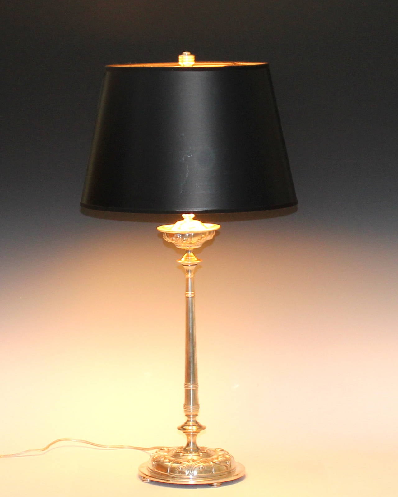 Vintage Art Deco Silver Plated Brass Candle Lamp For Sale at 1stDibs