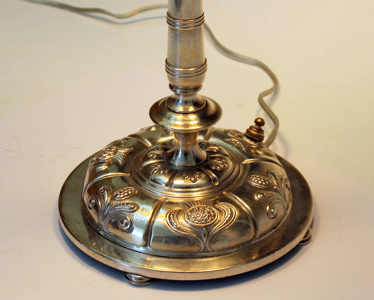 Vintage Art Deco Silver Plated Brass Candle Lamp For Sale at 1stDibs