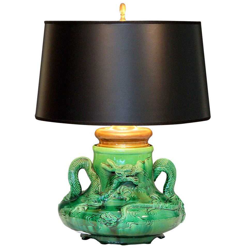 Awaji Pottery Dragon Lamp For Sale at 1stDibs