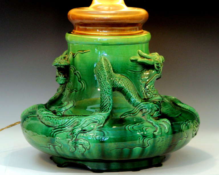 Awaji Pottery Dragon Lamp For Sale at 1stDibs