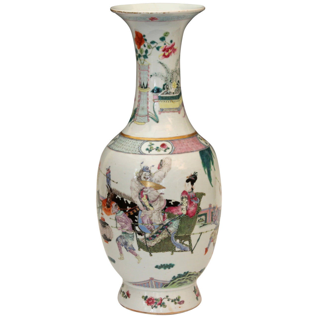 Antique Qianlong Mark Chinese Porcelain Famille Rose Vase Figures Gods