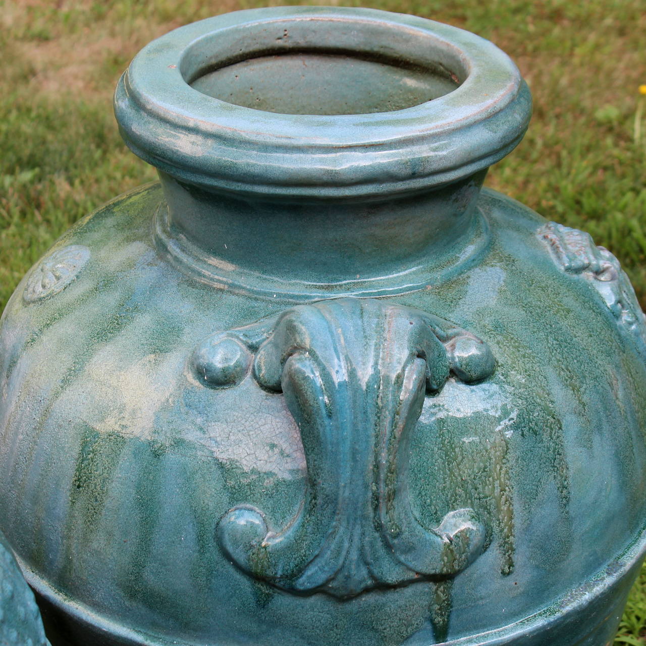 Huge Pair Large Antique Galloway Terracotta Pottery Garden Urns Porch