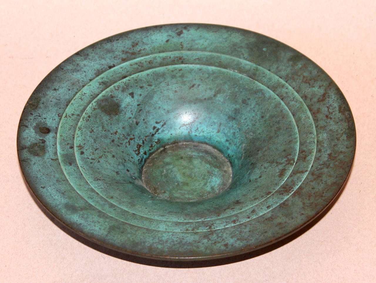 Vintage Japanese Art Deco Green Patinated Bronze Bowl Centerpiece For