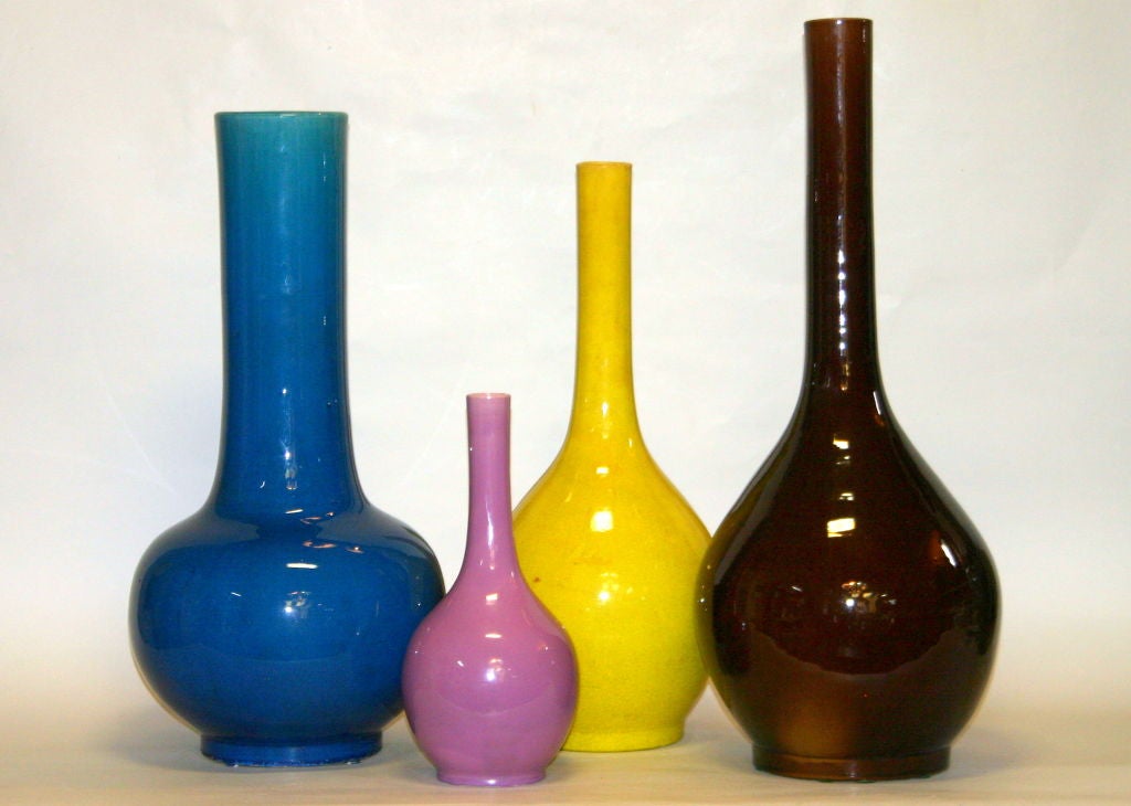 Large Antique Kyoto Pottery Blue Wide Neck Bottle Vase at 1stDibs