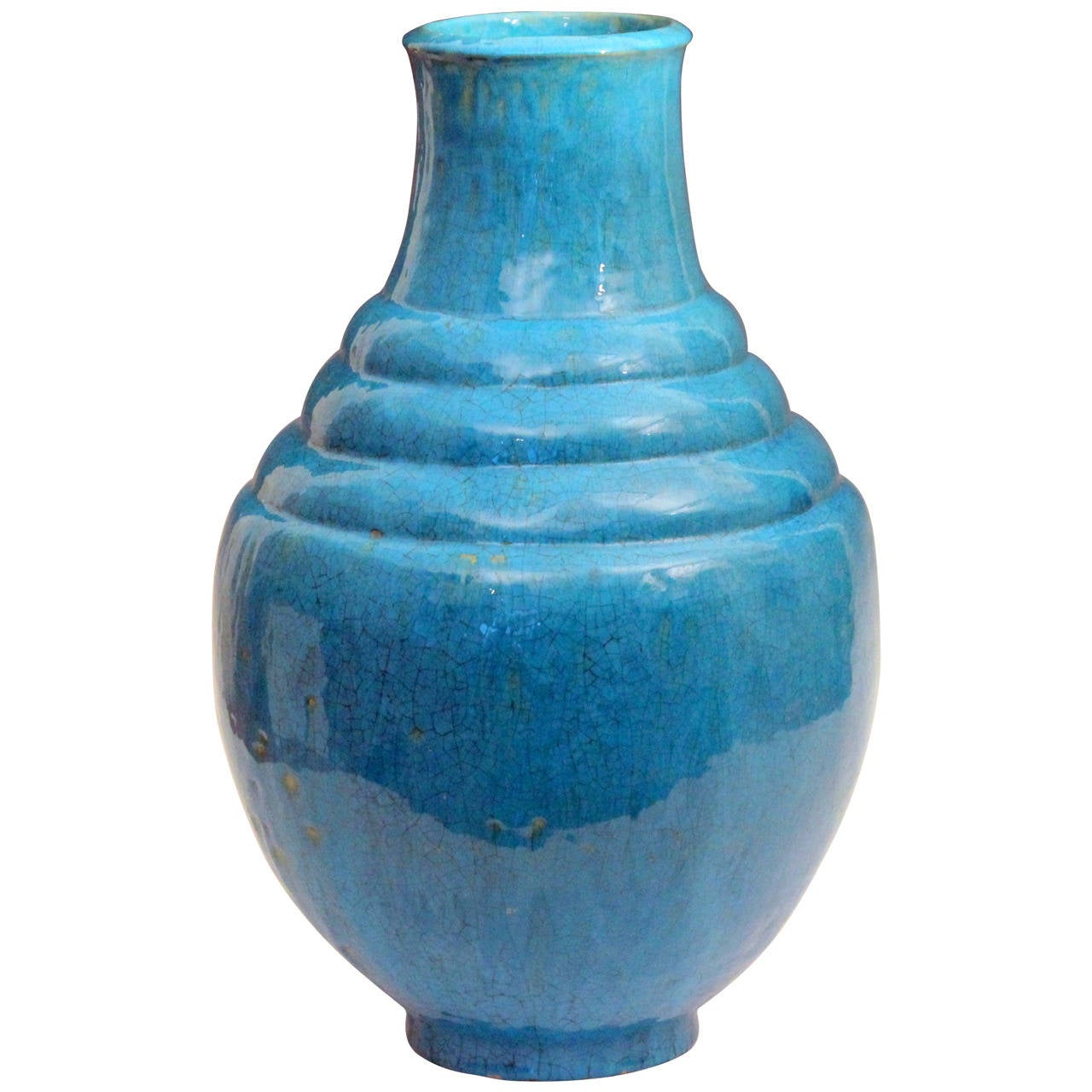 Exceptional Mary Yancey Turquoise Art Deco Studio Pottery Vase For Sale