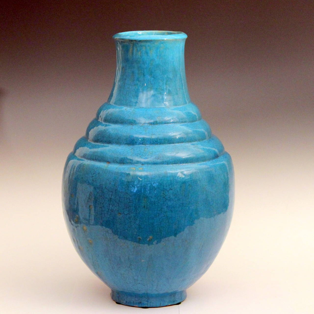 Exceptional Mary Yancey Turquoise Art Deco Studio Pottery Vase For Sale