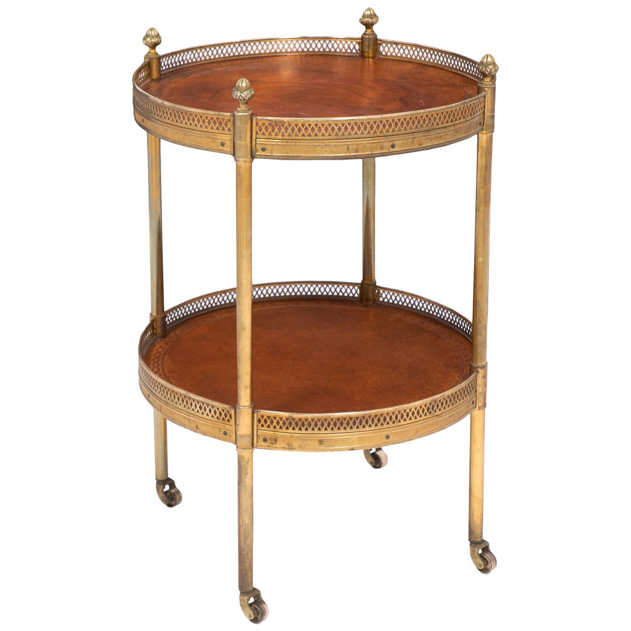 Antique Brass and Leather Side Table at 1stDibs