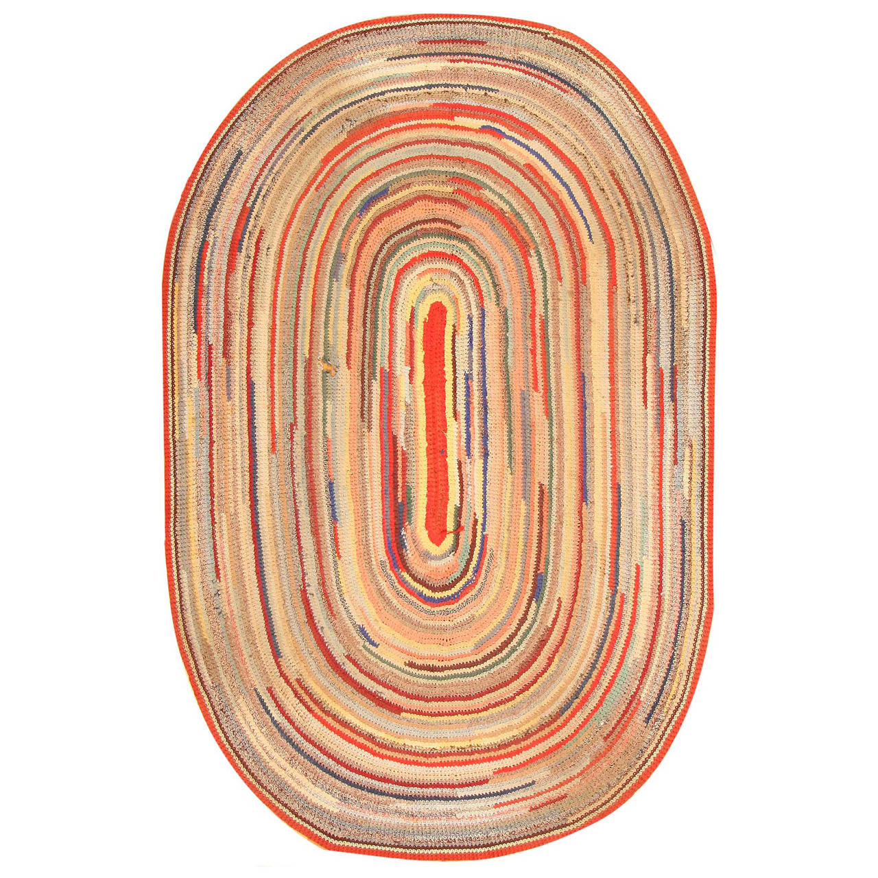 Antique American Braided Rag Rug For Sale at 1stdibs