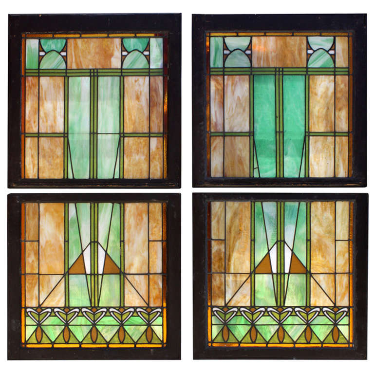 Circa 1910 Four Prairie or Arts and Crafts Leaded Windows at 1stDibs