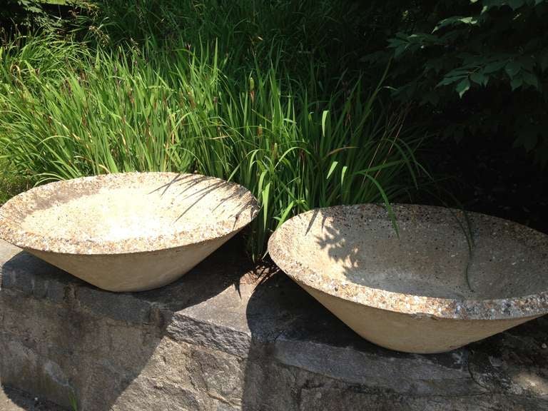Pair of Large Cast Stone Bowl Planters, 1960s For Sale at 1stdibs