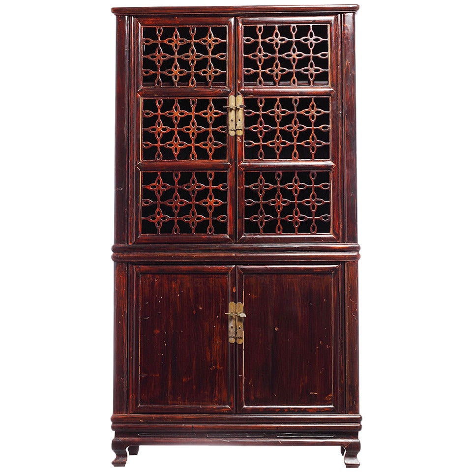 Chinese Kitchen Fretwork Cupboard or Armoire For Sale at 1stdibs