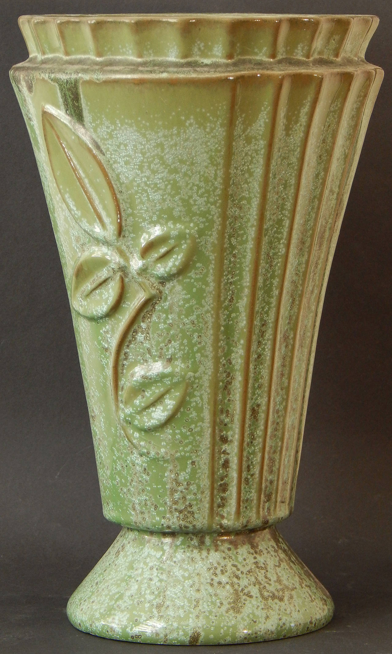 Rare, Large Art Deco Vase with Foliate Motif by Stangl for Fulper For