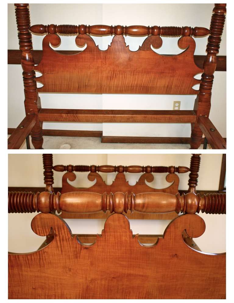 Sheraton Tiger Maple Four Poster Bed For Sale at 1stdibs