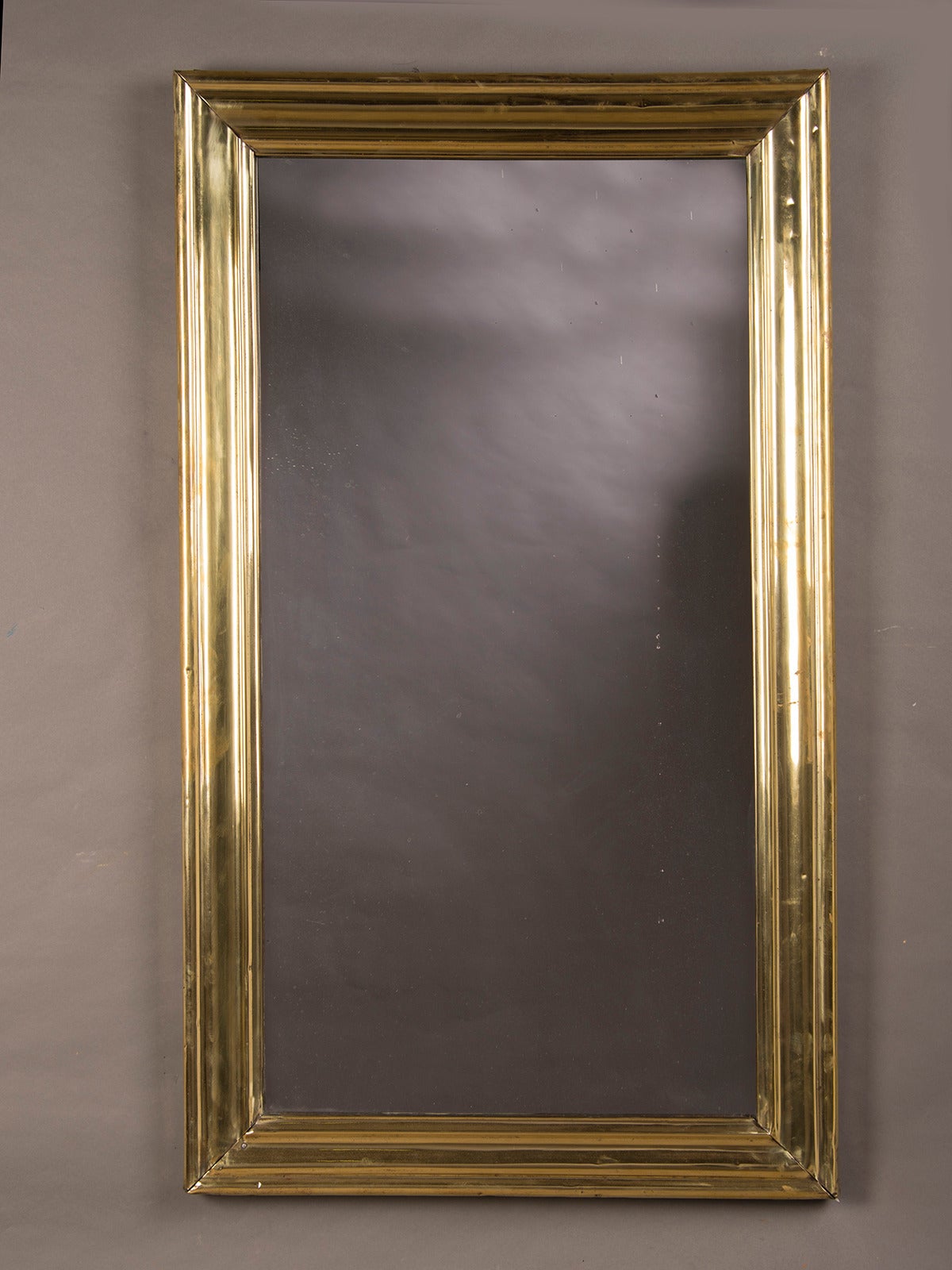 Brass Ribbed Frame Antique French Bistro Mirror, circa 1875 at 1stDibs
